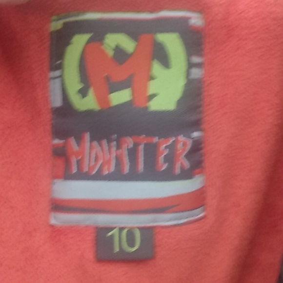 MONSTER Boys Winter Coat size 10 black, orange, and yellow stripes - Picture 4 of 15